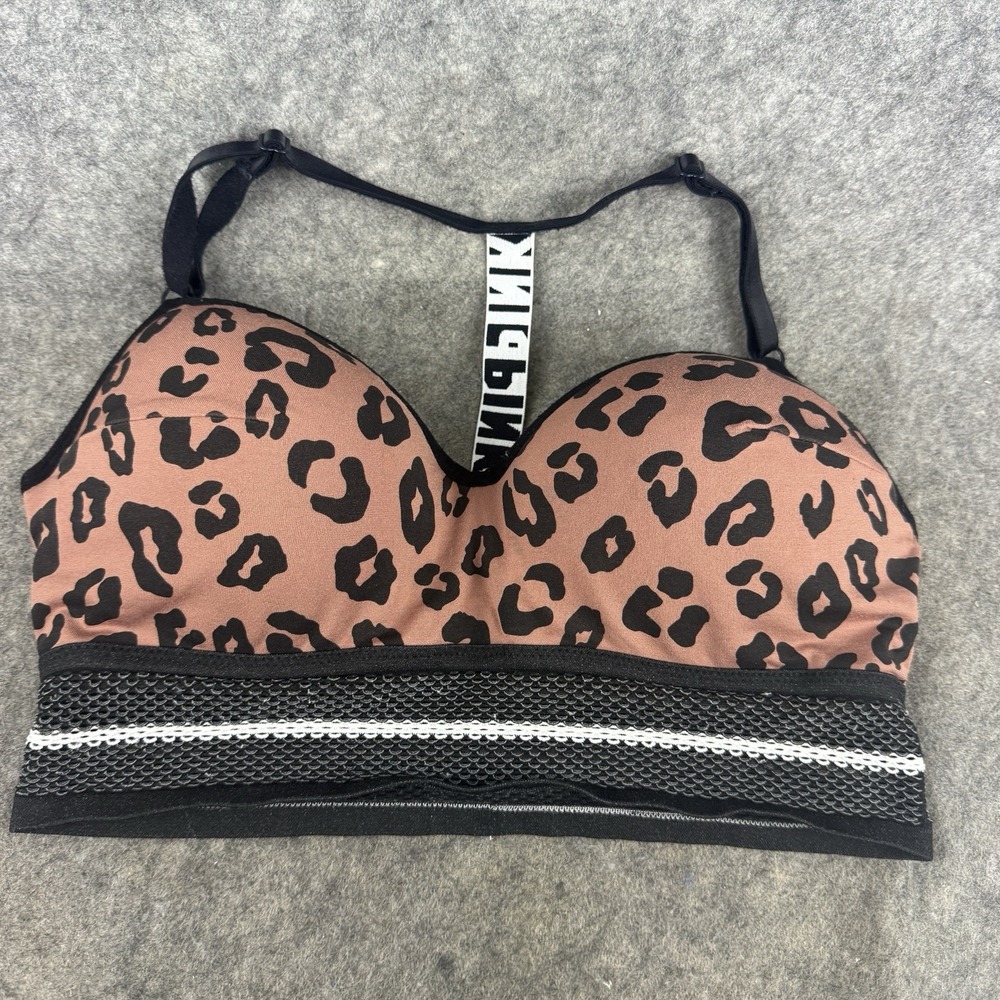 Victorias Secret PINK‎ Cool Comfy Wireless Lightly Lined Racerback Cheetah Bra L